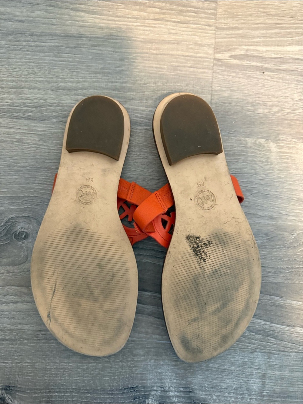 Michael Kors Coral Orange MK Logo T-Strap Sandals - Picture 3 of 3